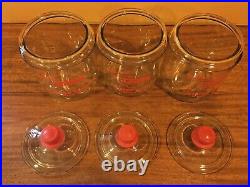 Vintage Tom's Toasted Peanuts Red Glass Jars with Handle Lids Counter Display VGC