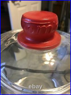 Vintage Toms Toasted Peanuts Glass Blue Letter Jar Lid Red Embossed Handle