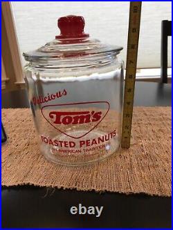 Vintage Toms Toasted Peanuts Glass Jar Clear Lid Handle Store Counter Display