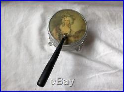 Vintage Vanity Jar with Handled Mirror Lid Top Victorian Lady Footed Glass