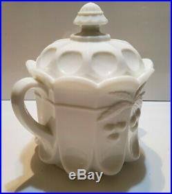 Vintage Westmoreland Cherry Cable Milk Glass Cookie Jar With LID Two Handles