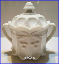 Vintage Westmoreland Cherry Cable Milk Glass Cookie Jar With LID Two Handles