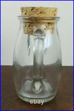 Vintage Wheaton Snub Nose Clear Thick Glass Cork Top Handled Candy Jar Pitcher
