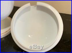 Vintage White Opaline Glass Large Footed Jar lidded bucket with Handles 13 High