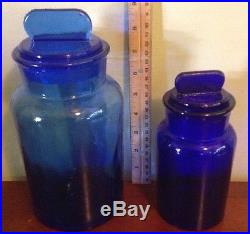 Vintage italy apothecary jar glass set of 2 Fin handle ESTATE CLEANOUT! BLUE