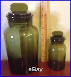 Vintage italy apothecary jar glass set of 2 Fin handle ESTATE CLEANOUT! GREEN