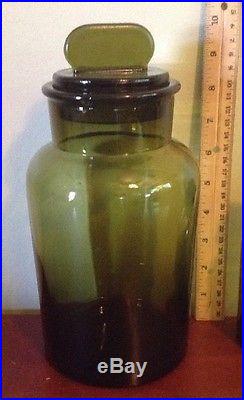 Vintage italy apothecary jar glass set of 2 Fin handle ESTATE CLEANOUT! GREEN