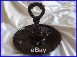 Vtg 1950s Black Glass Cosmetic or Jelly Spice Jars Center Handle Tray Cuddy