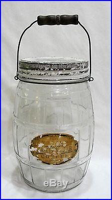 Vtg Advertising Millar's Pantry Coffee Glass Barrel with Wire Bail Handle