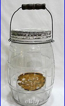 Vtg Advertising Millar’s Pantry Coffee Glass Barrel with Wire Bail Handle