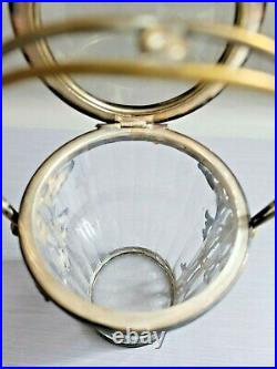 Vtg Art Deco Glass Covered Jar with Handle Metal Floral Encased 7.5'' T 4''W