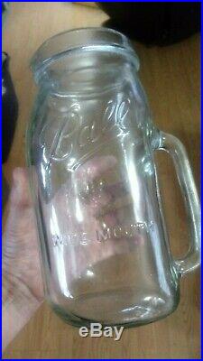 Vtg BALL 9 Wide Mouth Canning Jar PITCHER 64 OZ with Spout & Handle Green Glass
