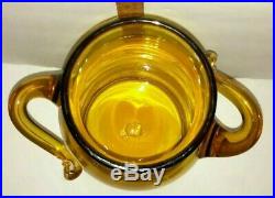 Vtg Blenko Art Glass Wheat 7327S Apothecary Handled Jug Mushroom Stopper Jar