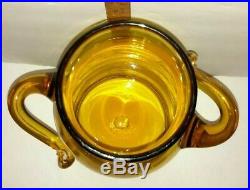 Vtg Blenko Art Glass Wheat 7327S Apothecary Handled Jug Mushroom Stopper Jar