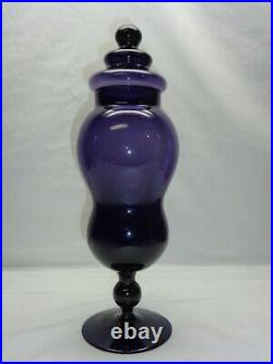 Vtg Empoli Glass Apothecary Jar Mid Century Canister Pedestal Vase With Lid