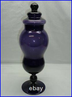 Vtg Empoli Glass Apothecary Jar Mid Century Canister Pedestal Vase With Lid