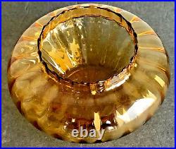 Vtg Empoli MURANO Optic Glass Apothecary Jar with Circus Tent Lid Honey MCM Amber
