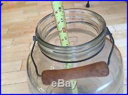 Vtg Gem Dandy Duraglas Barrel Butter Glass Jar Wood Handle Embossed Cow 5 Gallon