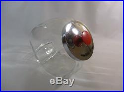 Vtg. Glass Candy/Cookie Soda Fountain Shop Jar WithChrome Lid Red Handle