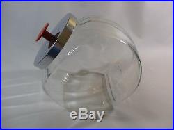 Vtg. Glass Candy/Cookie Soda Fountain Shop Jar WithChrome Lid Red Handle