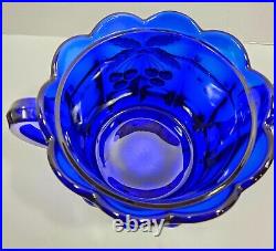 Vtg. Hvy. Mosser Cobalt Glass Cherry/Cable Handpainted Gold With2 Handles Lid Jar