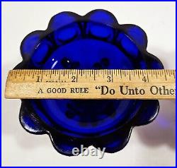 Vtg. Hvy. Mosser Cobalt Glass Cherry/Cable Handpainted Gold With2 Handles Lid Jar