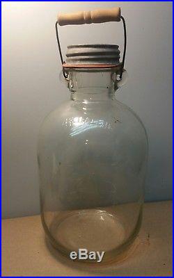 Vtg ONE GALLON Glass CANNING JAR Jug Ball Seal WOOD HANDLE 11 1/2 Bottle