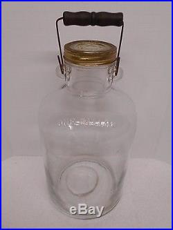 Vtg ONE GALLON Glass Storage CANNING JAR Jug ATLAS EDJ WOOD HANDLE 11.5 Bottle