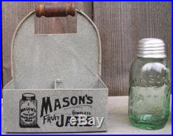 Vtg Style Mason Jar Salt Pepper Shakers Set with Wood Handle Caddy-Country Kitchen