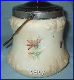 WAVE CREST Antique Hand Painted Biscuit Cracker JarS/P Lid withOrnate Handle