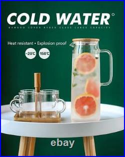 Water Bottle Jar Cold Glass Kettle Transparent Heat Resistant Pot Handle Teapot