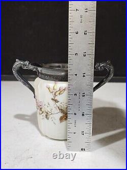 Wave Crest Hand Painted Opal Ware Covered Creamer & Sugar & Open Spooner