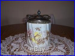 Wave Crest Opaque Bisquit Jar With Yellow Rose LID And Handle