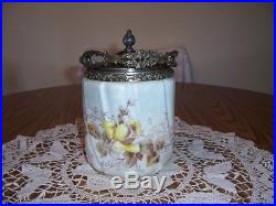 Wave Crest Opaque Bisquit Jar With Yellow Rose LID And Handle