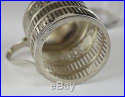 Webster Sterling Silver Pierced Condiment Jar & Glass Insert, c1930 Shell Handle