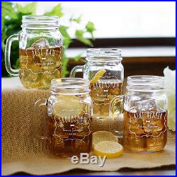 Wedding Party Mason Glass Jar with Handles Personalized Set of 4