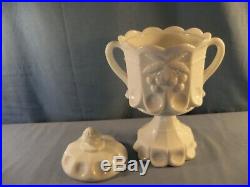 Westmoreland Milk Glass CHERRY Pattern Covered Footed Handled Cookie Jar