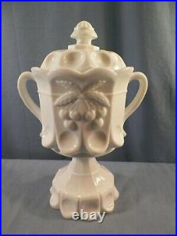 Westmoreland Milk Glass CHERRY Pattern Covered Footed Handled Cookie Jar