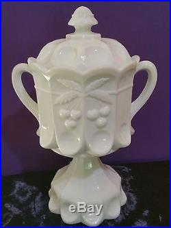 Westmoreland Vintage 1950s Milk Glass Large Handled Pedestal Cookie Jar MINT