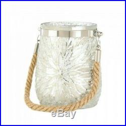 White Glass Jar Candleholder with Embossed Flower & Rope Handle 8 Lot NIB
