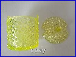 Yellow Glass Sugar Bucket with Lid Daisy Button Hobbs Brockunier #101 Uranium 1884