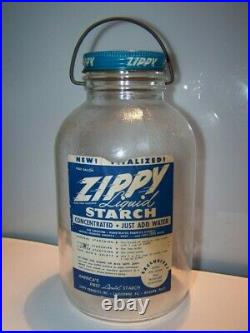 ZIPPY Liquid Starch Bail Handled Jar With Label USA vintage kitchenalia (GC)