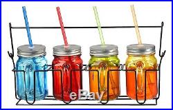 Zeesline Coloured Glass Mason Jars Mugs with Handles, Lids & Drinking Straws