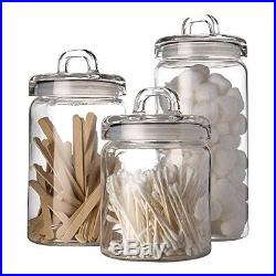 Zeesline Set of 3 Clear Glass Canister Jars with Tight Lids and Handle for