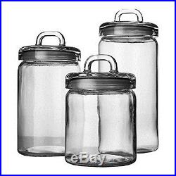 Zeesline Set of 3 Clear Glass Canister Jars with Tight Lids and Handle for