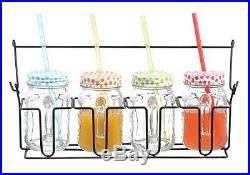 Zeesline Set of 4 16oz Clear Glass Mason Jars Mugs with Handles, Colored Polka