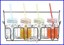 Zeesline Set of Four (4) 16-oz Clear Glass Mason Jars Mugs with Handles Color